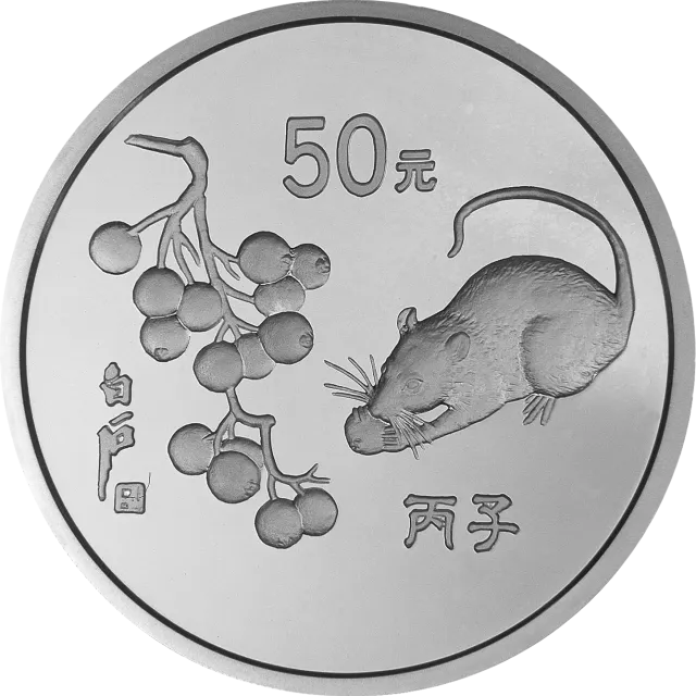 1996中国丙子(鼠)年金银铂纪念币5盎司圆形银质纪念币 正面图